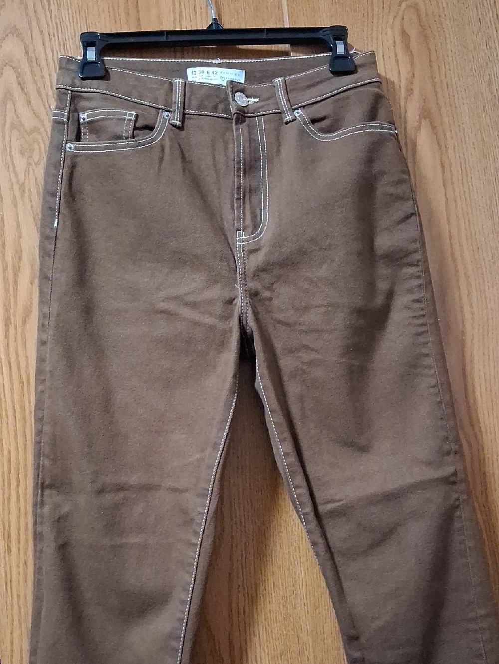 Primark Women's Brown Slim Straight Jeans with Contrast Stitching